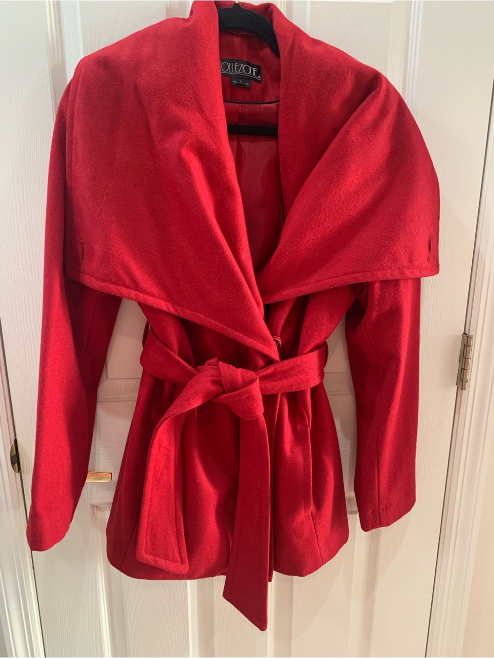Cole Zone Red Shawl-Collar Belted Trench Coat